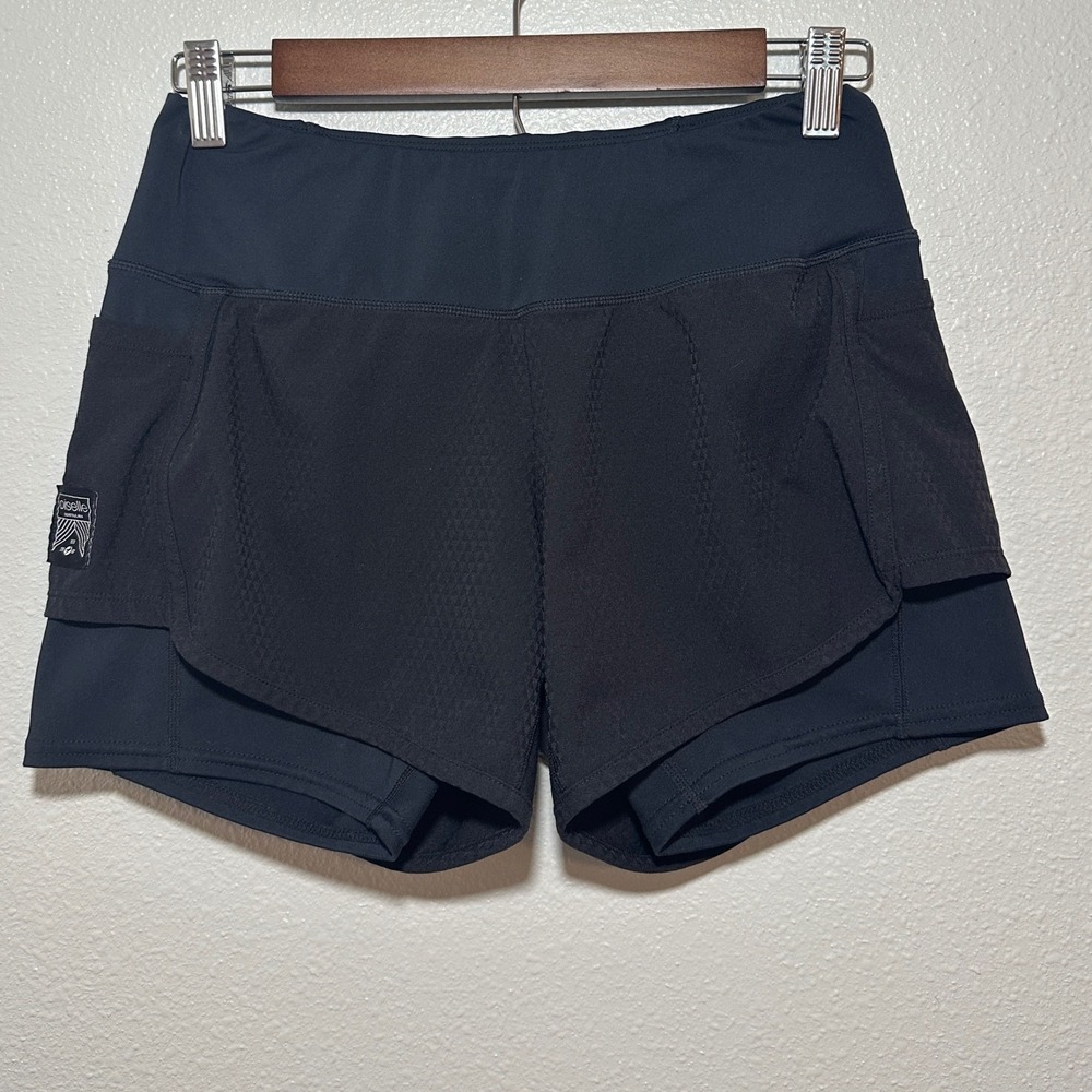 Oiselle Long Roga 2-in-1 Running Shorts Black Womens Compression Liner Pockets